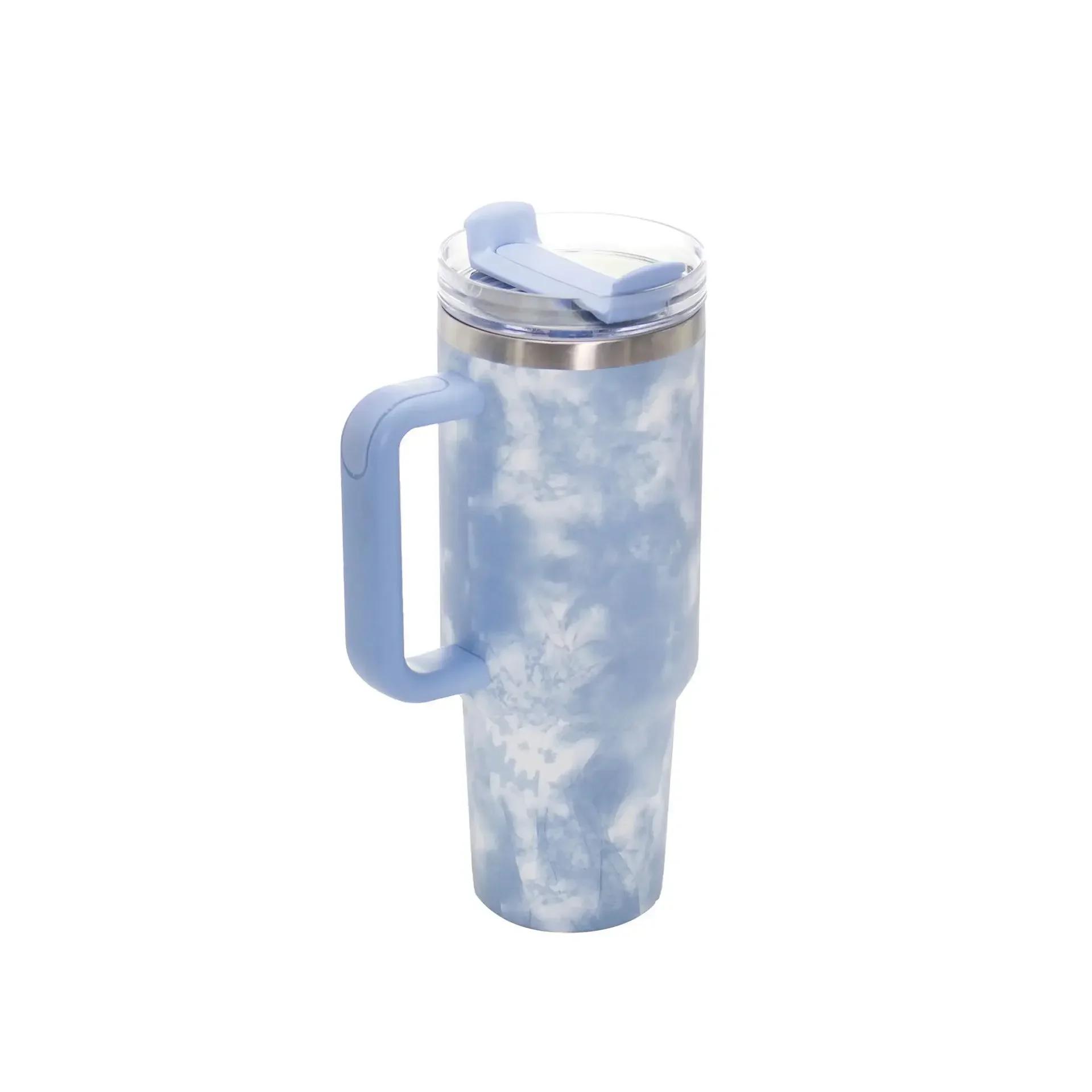 

Стакан 40 унций с ручкой, крышкой, соломинкой, из нержавеющей стали, вакуумные градиентные стаканчики для льда, дорожная автомобильная кружка, большая емкость для бутылки с водой 1200 мл 1200ml