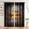 2pcs 2D Flat Printing Scene Curtains Country Style Quiet Lake View Machine Washable Polyester Without Electricity Birthday Party