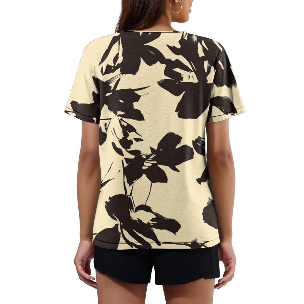 Women's T Shirt Tee Print Button Short Sleeve Daily Weekend Fashion Basic V- Neck Regular Top