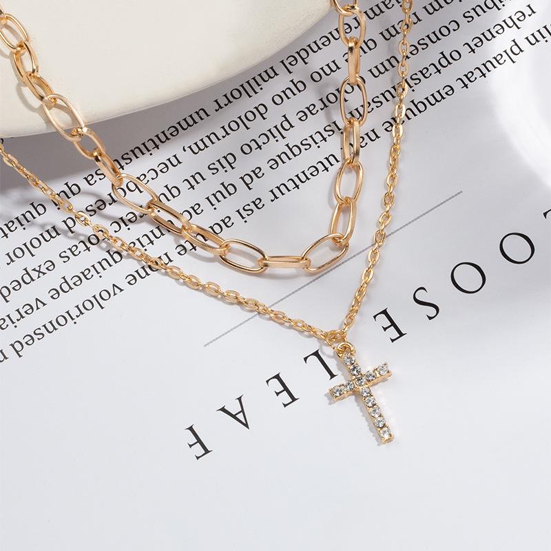 Cross sweater neck chain European and American jewelry women's autumn and winter full of diamonds fashionable personality simple stacking necklace