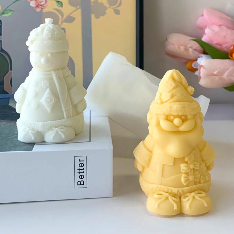 3D Snowman Santa Claus Silicone Mold DIY Aroma Candles Plaster Christmas Ornaments Mould Handmade Soap Resin Gypsum Molds