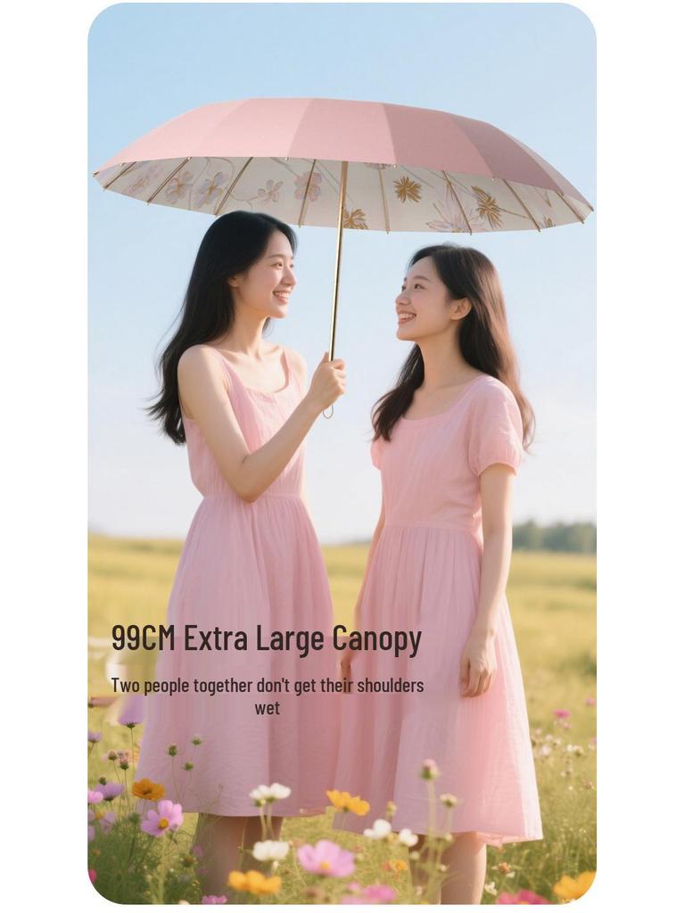 Large Retro 16-Bone Sun Umbrella: Women's Reinforced UV Protection & Sunshade