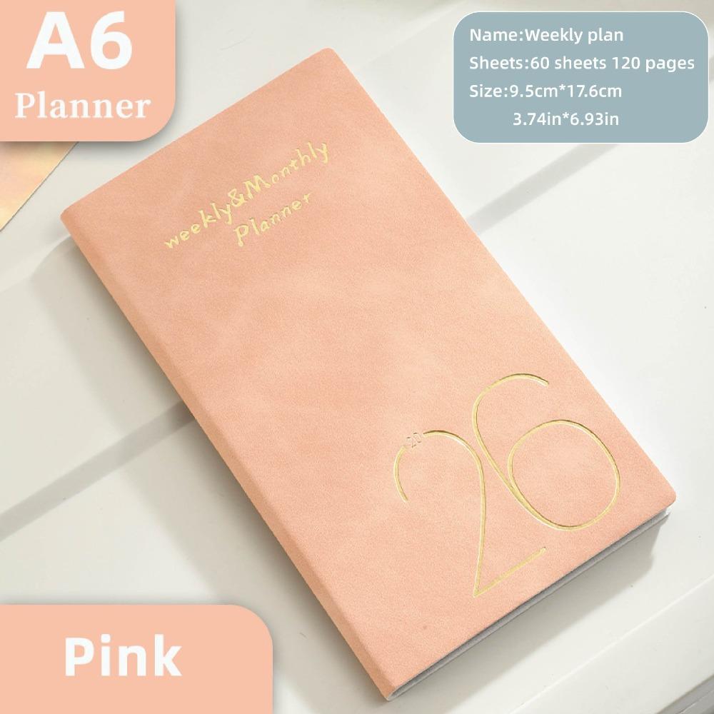 

A6 2026 Книга-планувальник Список справ Щоденний Тижневий Планувальник Портативний Англійський Блокнот Студенти рожевий