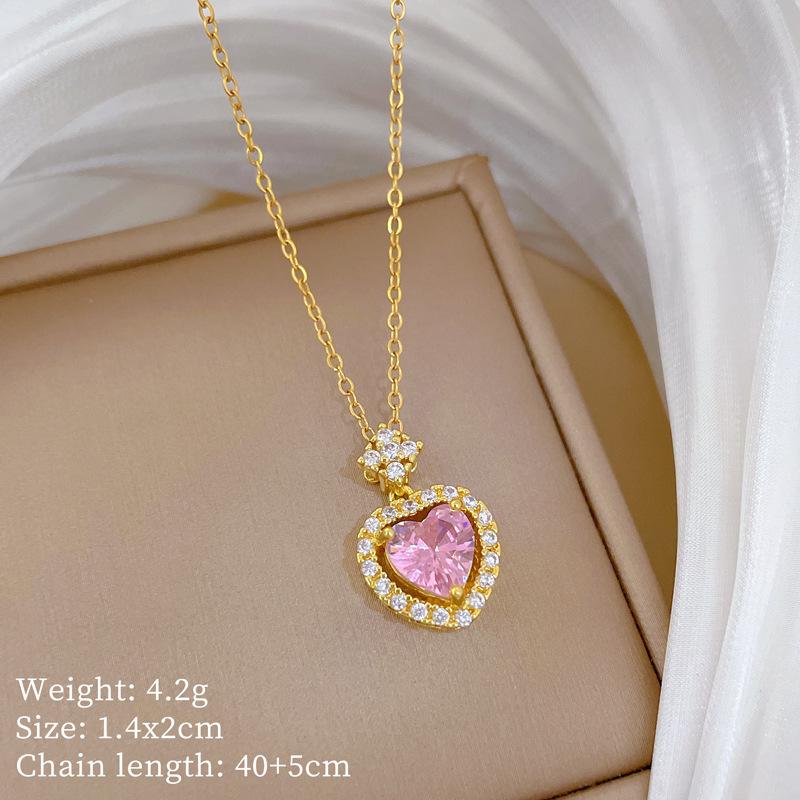 Copper Micro-Inlaid Light Luxury Fashion Personality Temperament Gorgeous Full Diamond Necklace Women'S Versatile Collarbone Chain Titanium Steel