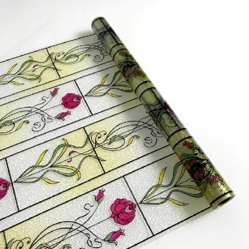 Stained Flower Pattern Window Film Static Cling 3D Laser Embossing Drop-Shipping Mould-Proof Privacy Protection Window Covering