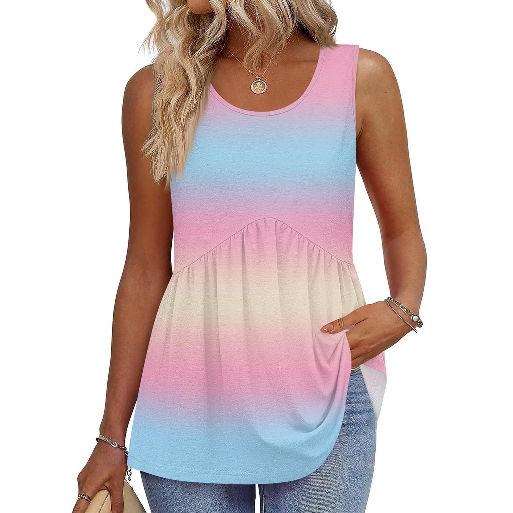Square Collar Tank Top Women Print Tank Tee Casual Loose Fit Sleeveless Shirt