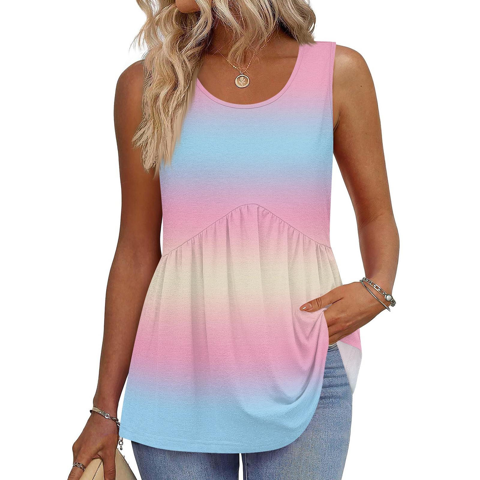 

Square Collar Tank Top Women Print Tank Tee Casual Loose Fit Sleeveless Shirt M