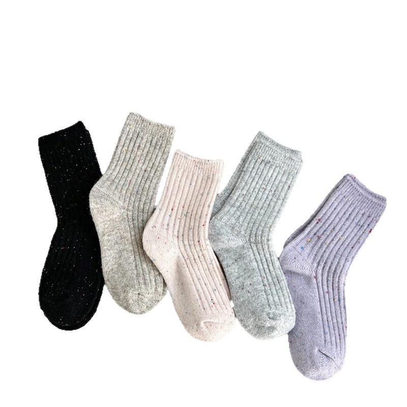 Autumn and Winter Wool Dot Yarn Socks, Women's Mid-calf Socks, Thickened Warm Vertical Striped Pile Socks, Home Sleep Socks