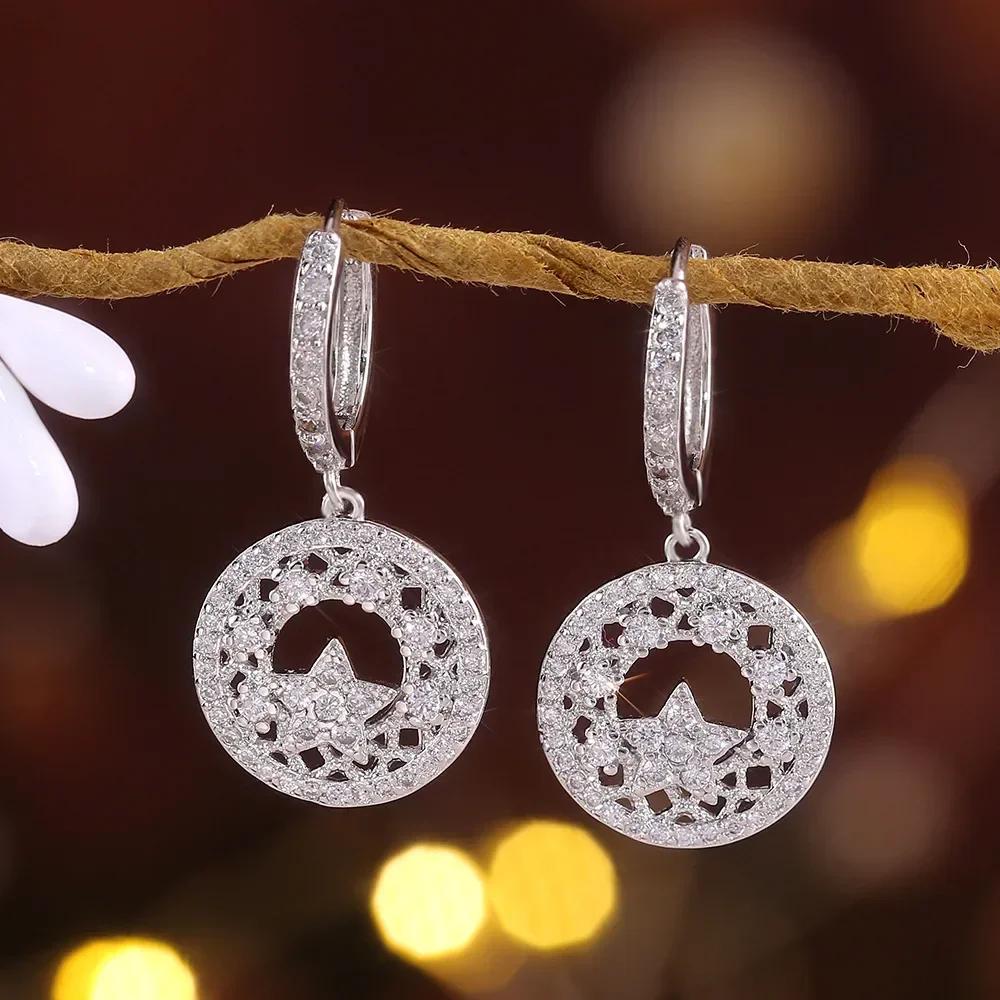 Engagement Mid Length Pendant Earrings Jewelry Elegant Shiny Mosan Diamond Beautiful Gift Milan Girl Fashion Accessories