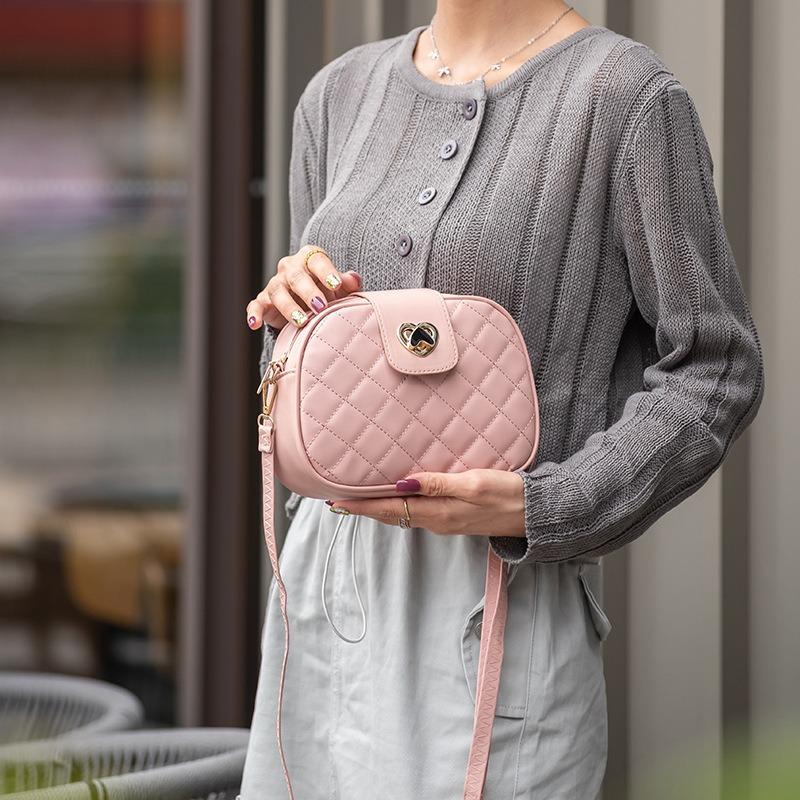 Casual Embroidery Rhombus Shoulder Crossbody Camera Bag New Versatile Love Lock Women's Bag