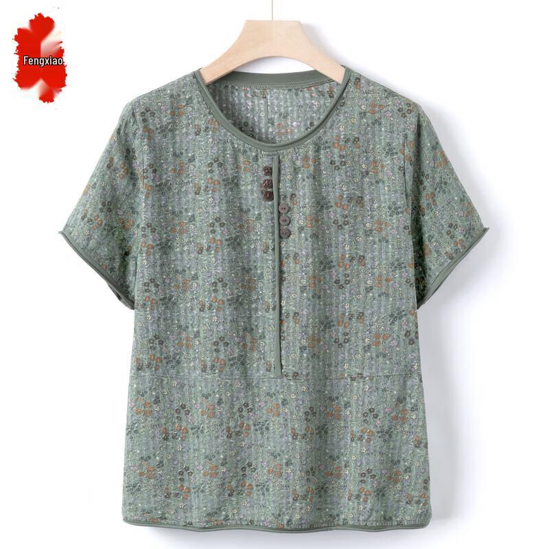 Elderly Women s Floral Cotton Silk Summer Top
