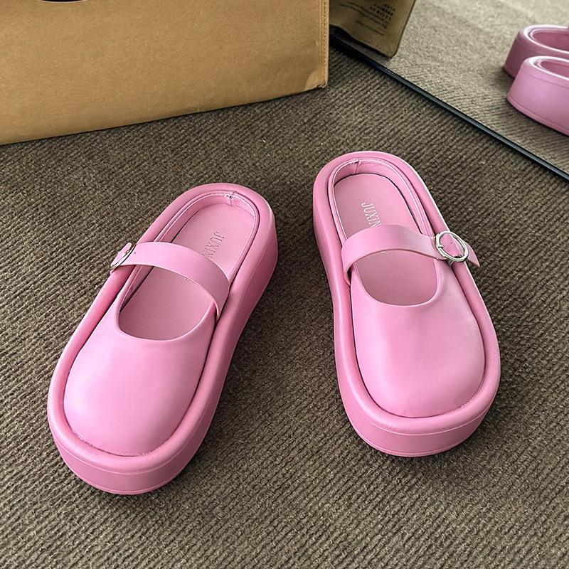 

Баотоу шлепанцы женские год 2025 лето новые женские шлепанцы для улицы женская мода полушлепки универсальные крутые шлепанцы женская обувь 40 розовый