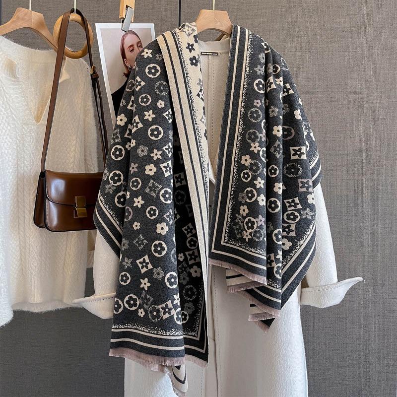 Women's Autumn High-end Warm Scarf Imitation Cashmere Scarf Medium and Long Outer Shawl Single-sided Printed Scarf