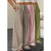 Women's Summer Casual Solid Color Textured Fabric Wide Leg Pants, Knot Waist Oblique Pocket Trousers