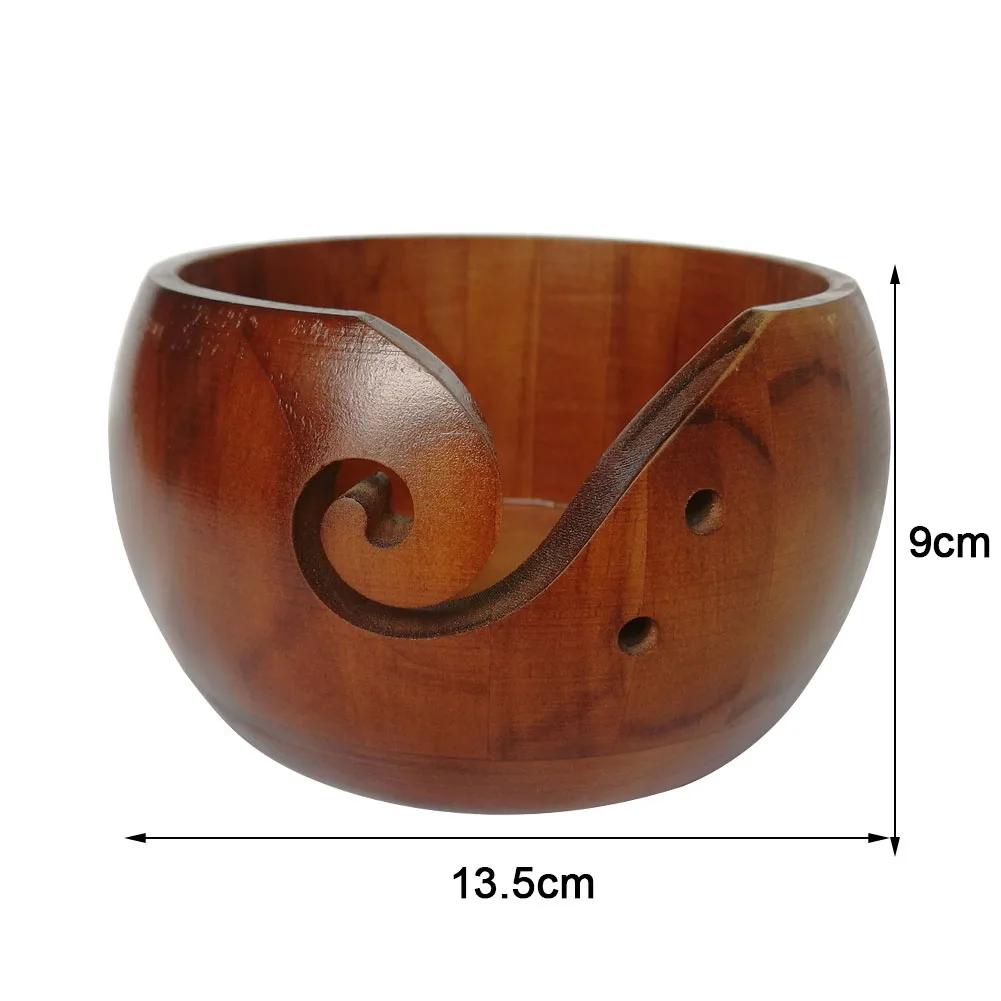 With Handmade Holes Woolen Knitting Storage Basket Wooden Yarn Bowl Wool Holder Organizer Knitting Crochet Weaving Tools