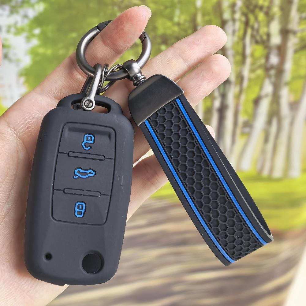 Key Fob Cover for VW Polo Golf Passat Tiguan Octavia MK7 B7 B8 with Keychain Anti-Scratch Guard Shockproof Protection Soft Grip Texture