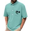 Men's Summer Solid Color Print Four-sided Stretch Lapel Button Pocket Shirt Casual Sports Short-sleeved Top