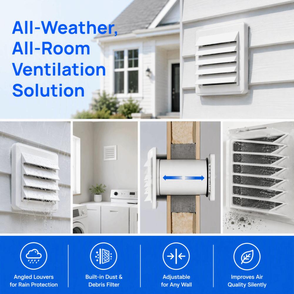 Telescopic Duct Through Wall Ventilation Kit Adjustable Airflow Passive Air Vent Portable AC Vent Kit Louvered Cover