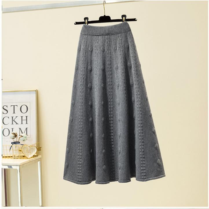 High Waist Jacquard Women's Autumn Winter Knitted Midi Half Skirt A-Line Umbrella Skirt Elegant Wool Long Skirt to Match Sweaters