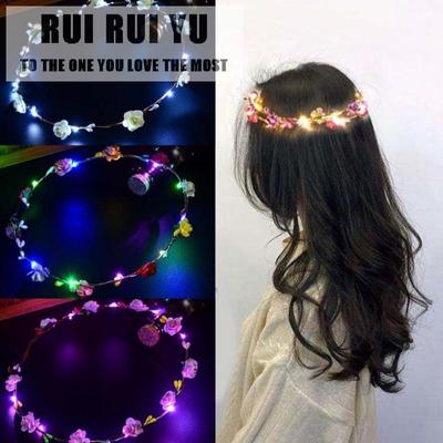 RUI RUI YU Fashion Coroană strălucitoare Bentita de flori Femei Fete Ghirlande de păr LED pentru petrecerea de Crăciun