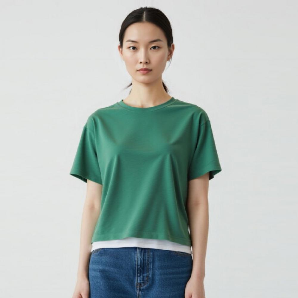 Shop Women S Round Neck Boxy looSe Fit Semi Crop S S Tee Green Dai wSh 20768