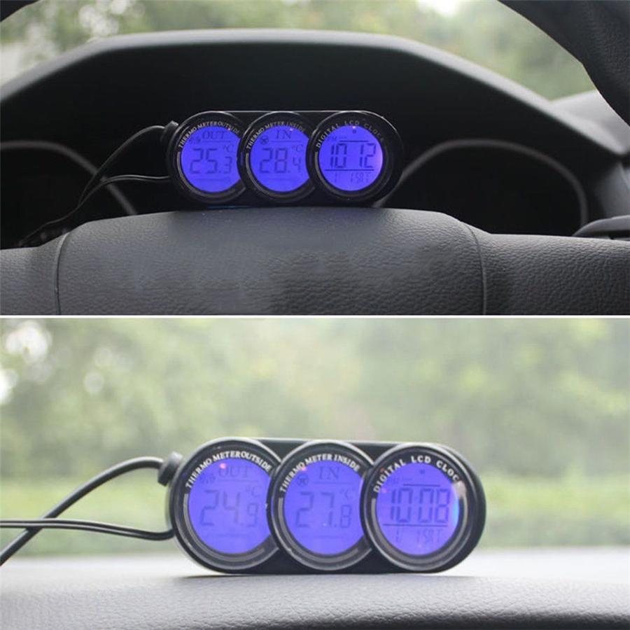 Auto Vnitřní/Venkovní Teploměr a Hodiny Digitální LCD Displej Oranžové/Modré LED Podsvícení