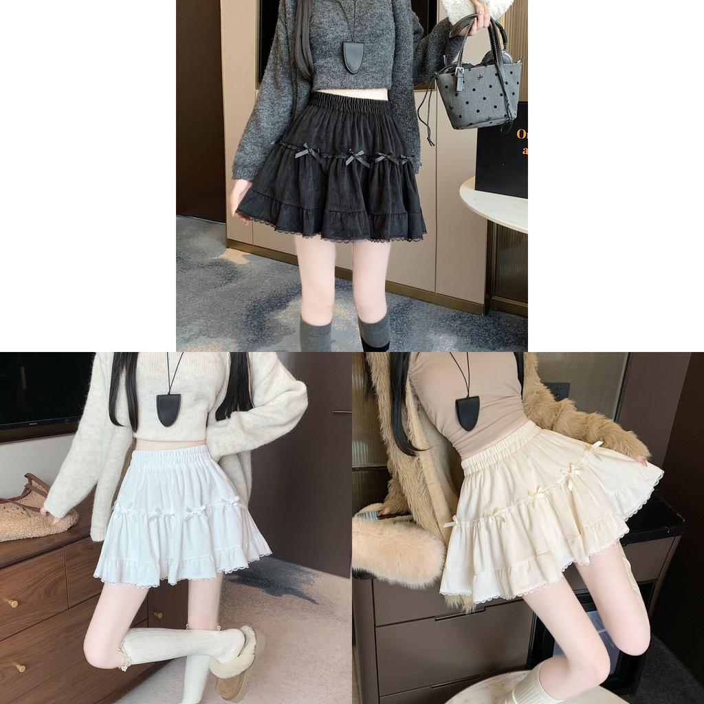 Cotton Blend Puff Skirt For Women With Bowknot Pattern For Autumn Winter Fashion