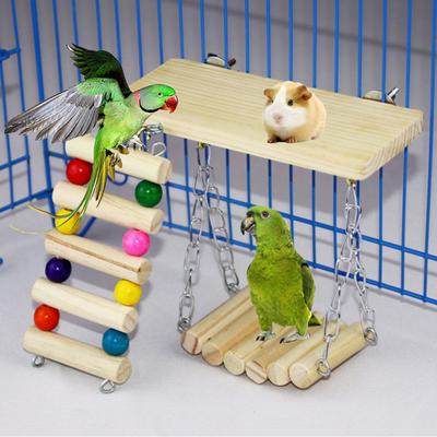 3 Stück Haustier Hamster Kaninchen Holzperlen Hängende Schaukel Leiter Platte Käfig Kauspielzeug