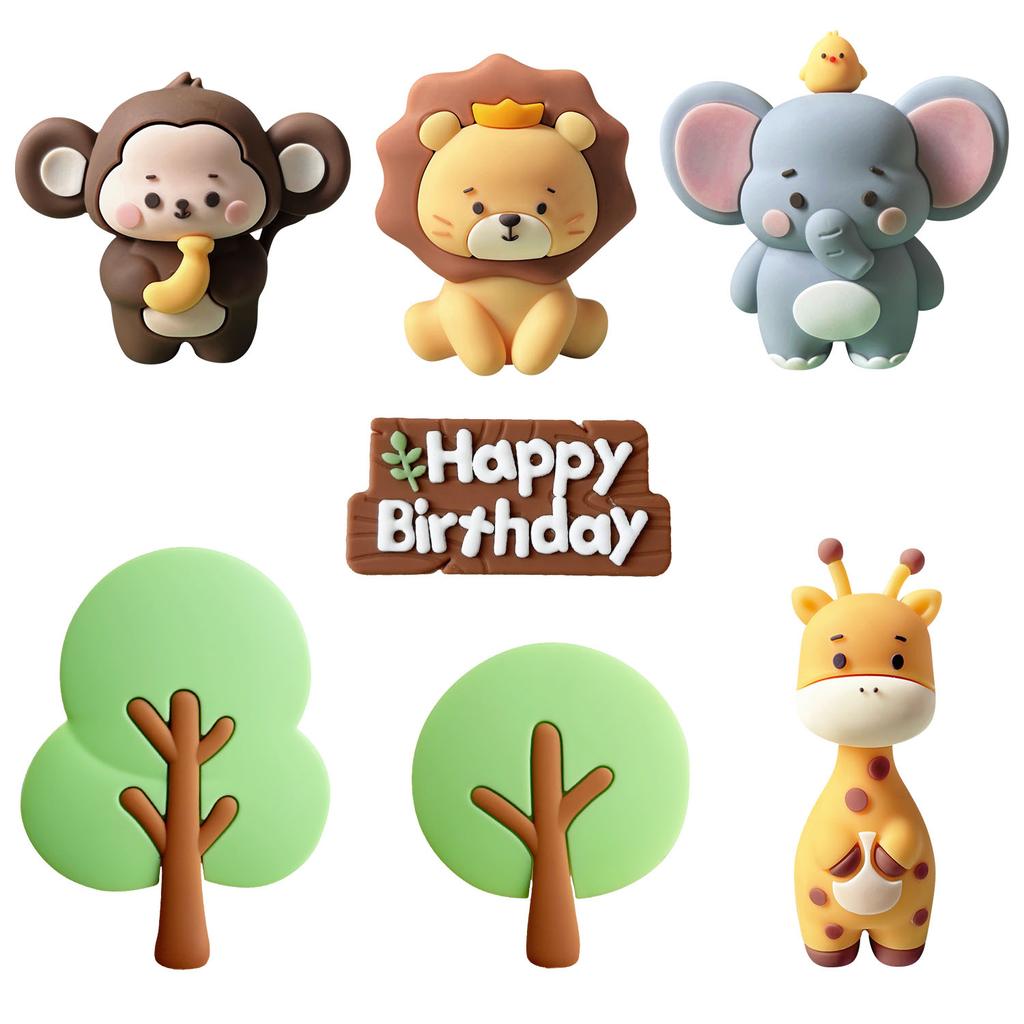 Roztomilá dekorace na dort s džunglovými zvířátky Wild One Dekorace na dort Safari zvířátka Dekorace na dort Žirafa Slon Lev Opice