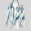 Women Plus Size Multicolor Printed V Neck Long Sleeve Scrub Top With Front Pockets