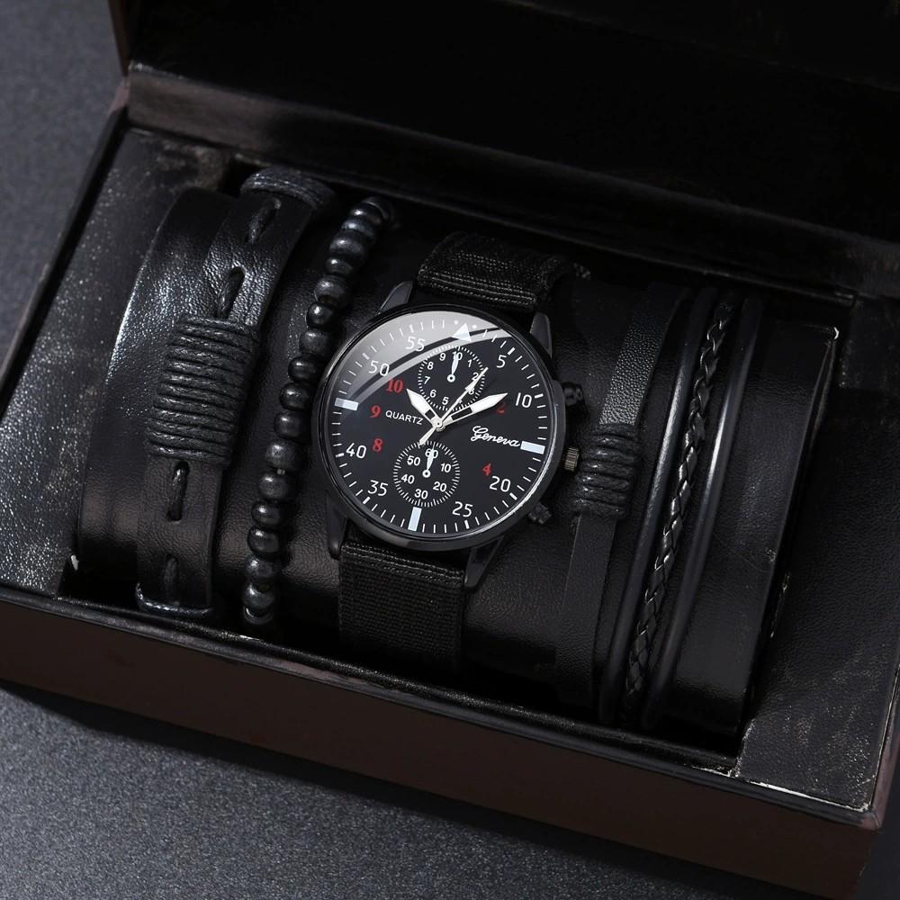 4pcs Men Watches Bracelet Set Luxury Fashion Design Man's Quartz Wristwatch Best Male Gift Clock