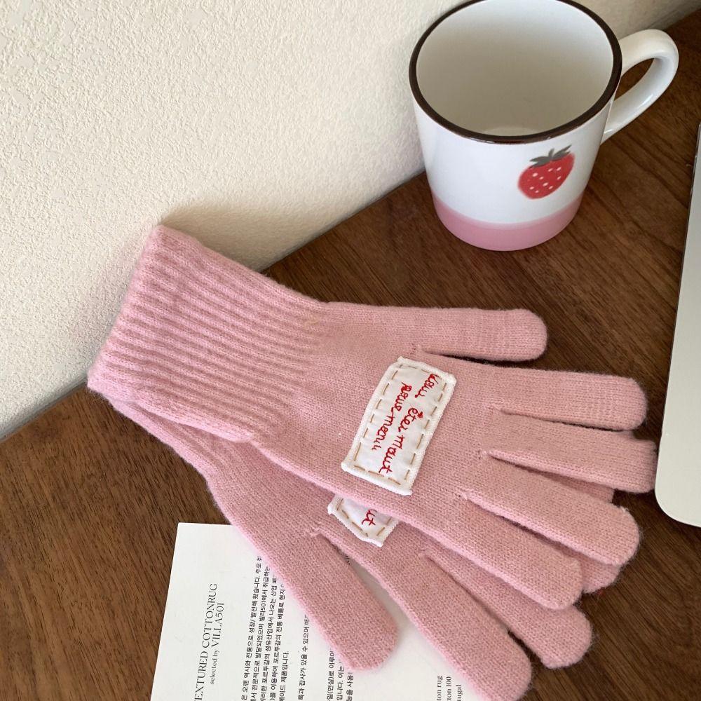 Keep Warm Riding Gloves  Full Finger Mittens Cute Wool Knitting Gloves  Female