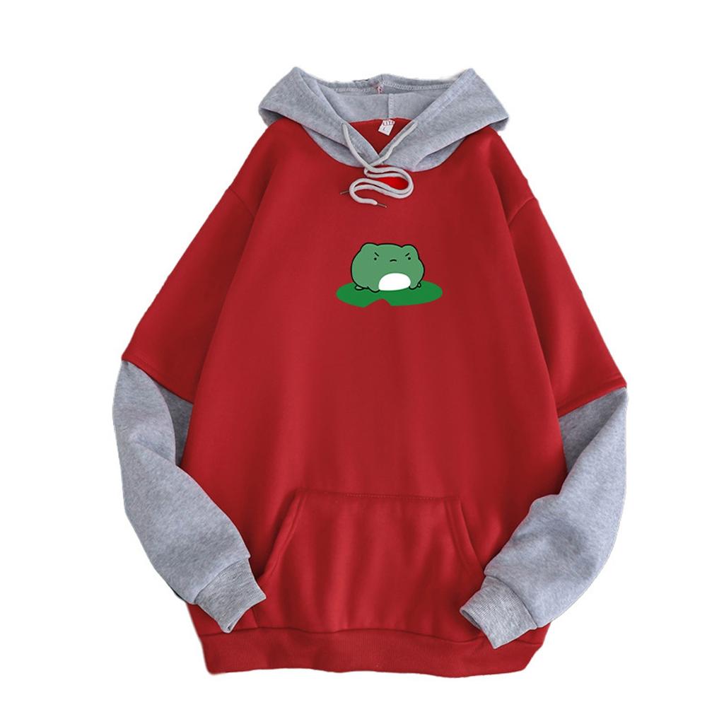 Women's Hooded Drawstring Stitching Collision Color Long-Sleeved Sweatshirt