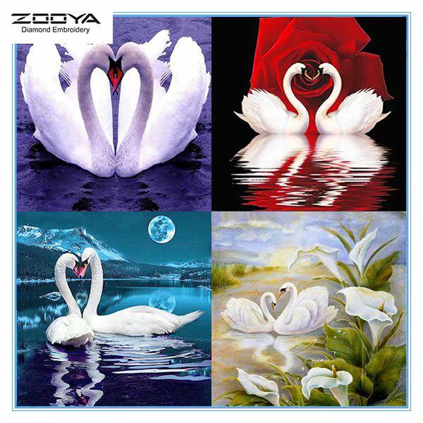 

ZOOYA DIY 5D Полный Круглый Алмазная Картина Животное Два Лебедя Вышивка Крестом Ремесло Стежок Домашний Декор