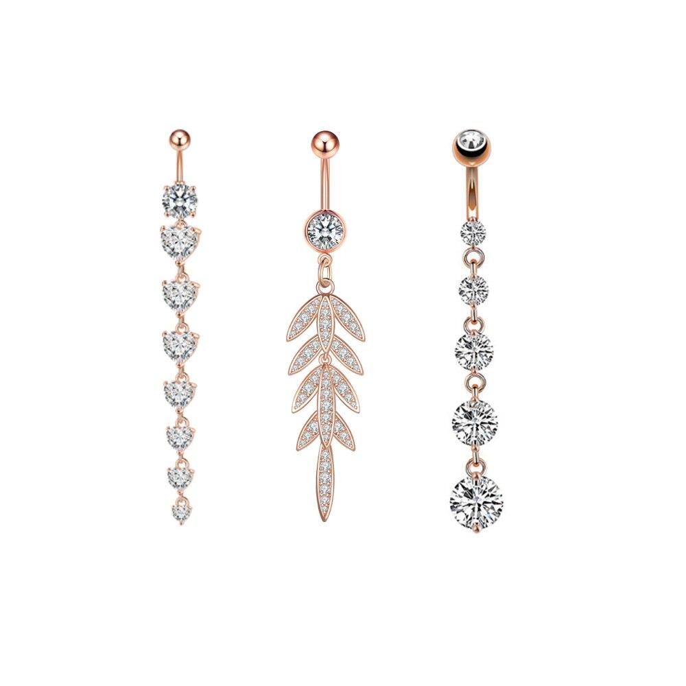 3 sztuk/partia serce księżyc w kształcie gwiazdy zestawy pierścionków do pępka ze stali nierdzewnej kryształowa cyrkonia dynda kolczyk do pępka luzem seksowny piercing do pępka