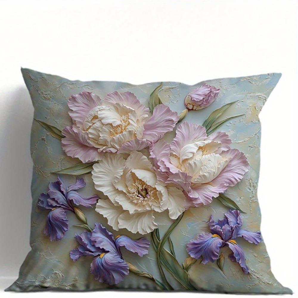 Floral Embossed Illustration pillowcaseBedroom Sofa Decorative Cushion Cover With Zipper Soft Cushion Cover