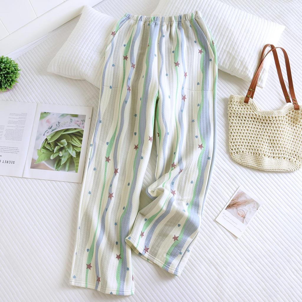 Women's Pure Cotton Soft Sleep Pants - Autumn/Winter Thin Split Hem Casual Lounge Trousers