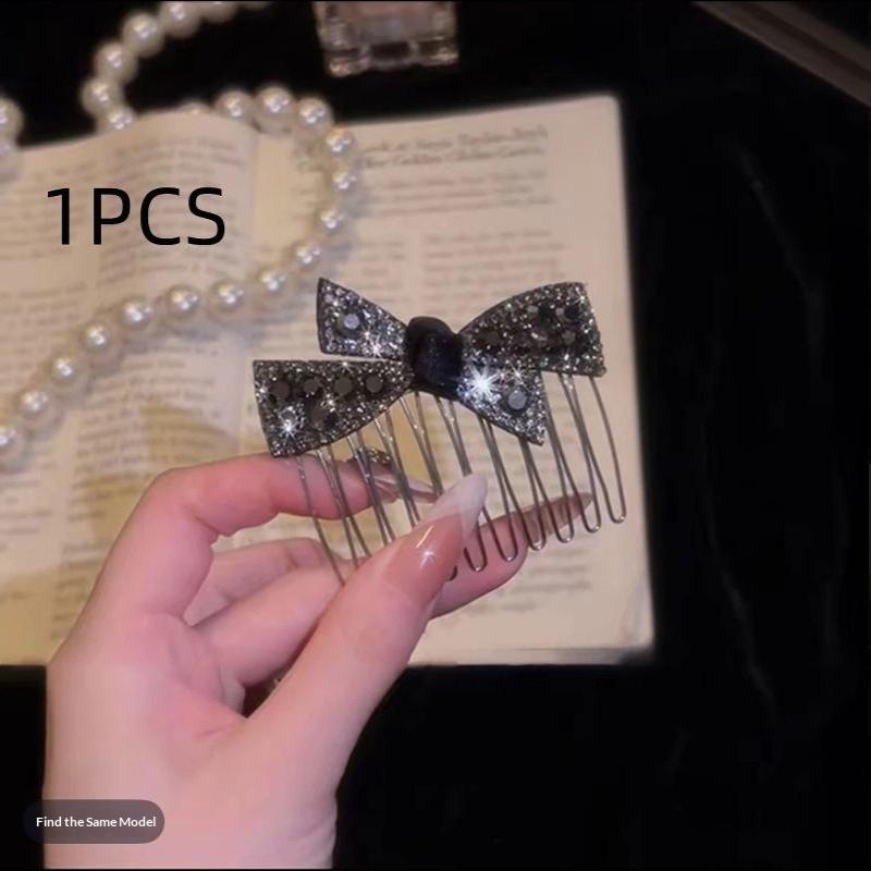Rhinestone Bow Bangs Upside Down Comb Hairpin Female New Exquisite Flash Diamond Disc Hair Comb Premium Sense Broken Hair Card