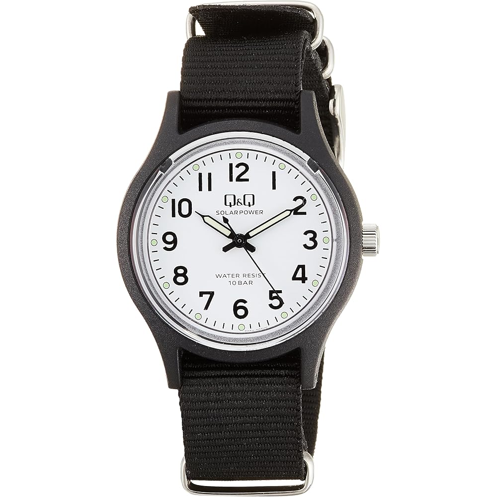 Citizen Q&Q Analog Solar Watch 10 ATM Water Resistant Nylon Strap Men s Black
