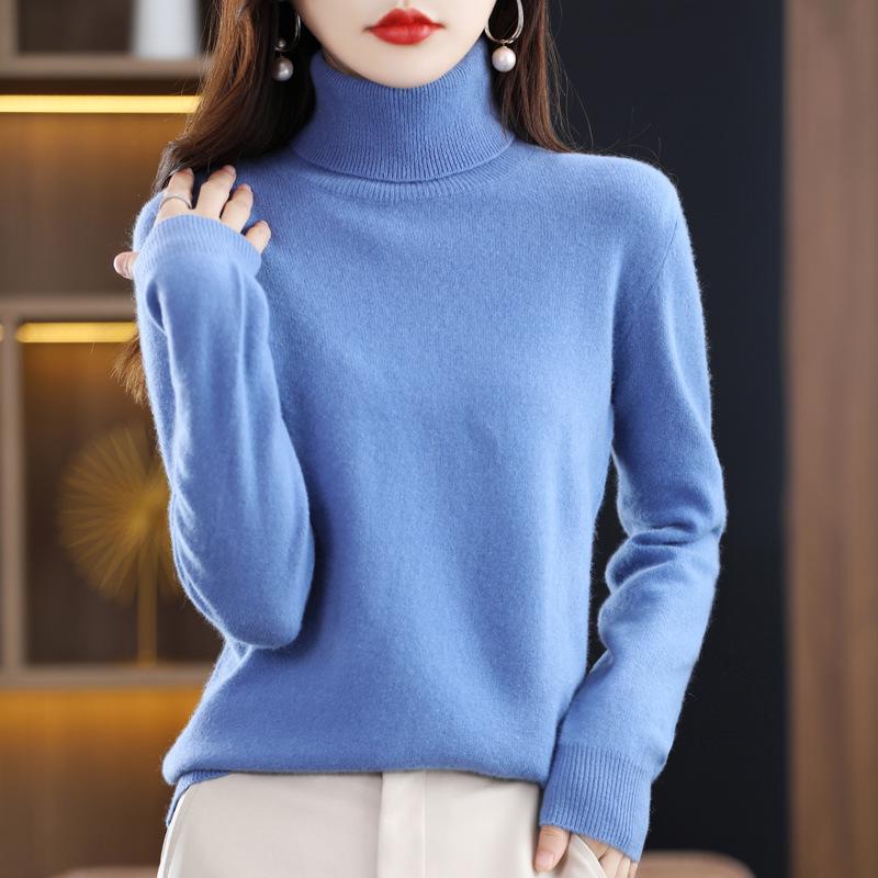 2025 Women's Pure Wool High Neck Short Cashmere Knit Sweater - Autumn/Winter Loose Fit