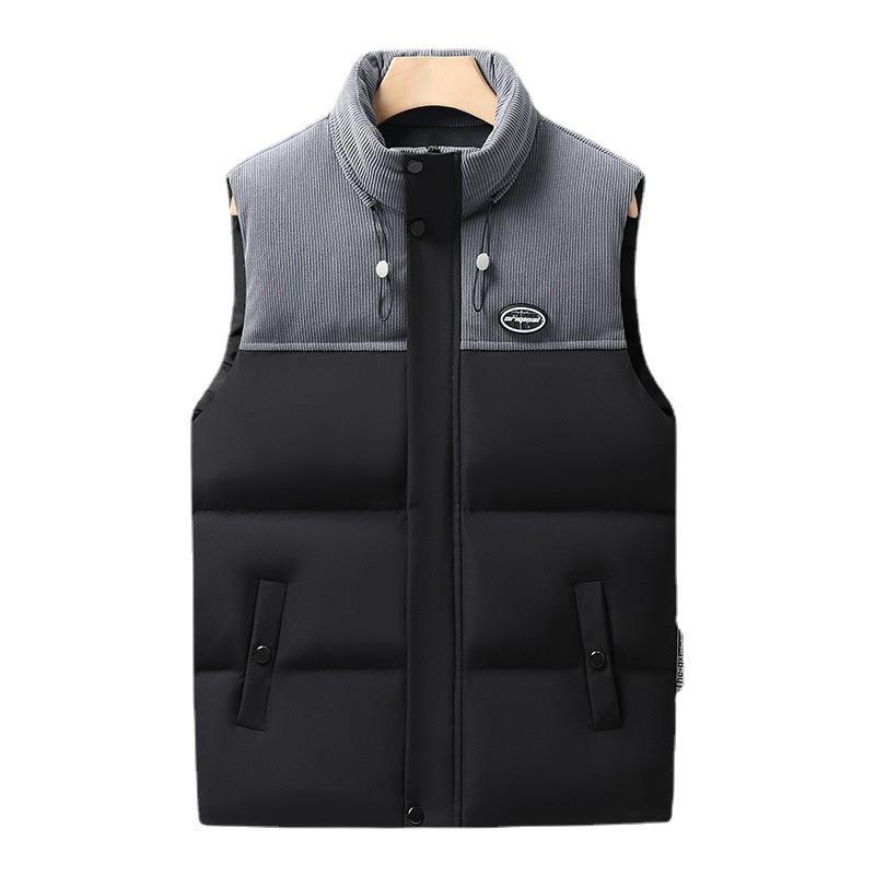 Vest Men's Autumn and Winter New Trendy Men's Stand-up Collar Splicing Thickened Warm Fleece Cotton Casual Trendy Vest Jacket