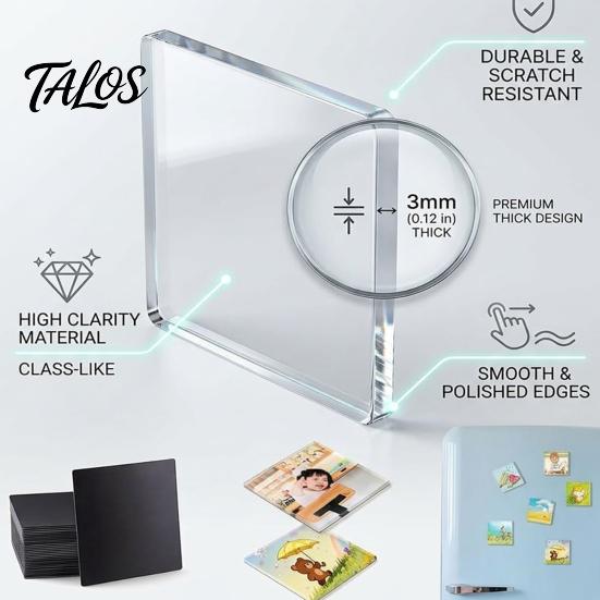 Kitchen Refrigerator Magnet 10 Sets DIY Acrylic Fridge Kit, Square Decor Crafts, Clear Picture Photo Holder for Home Office Set