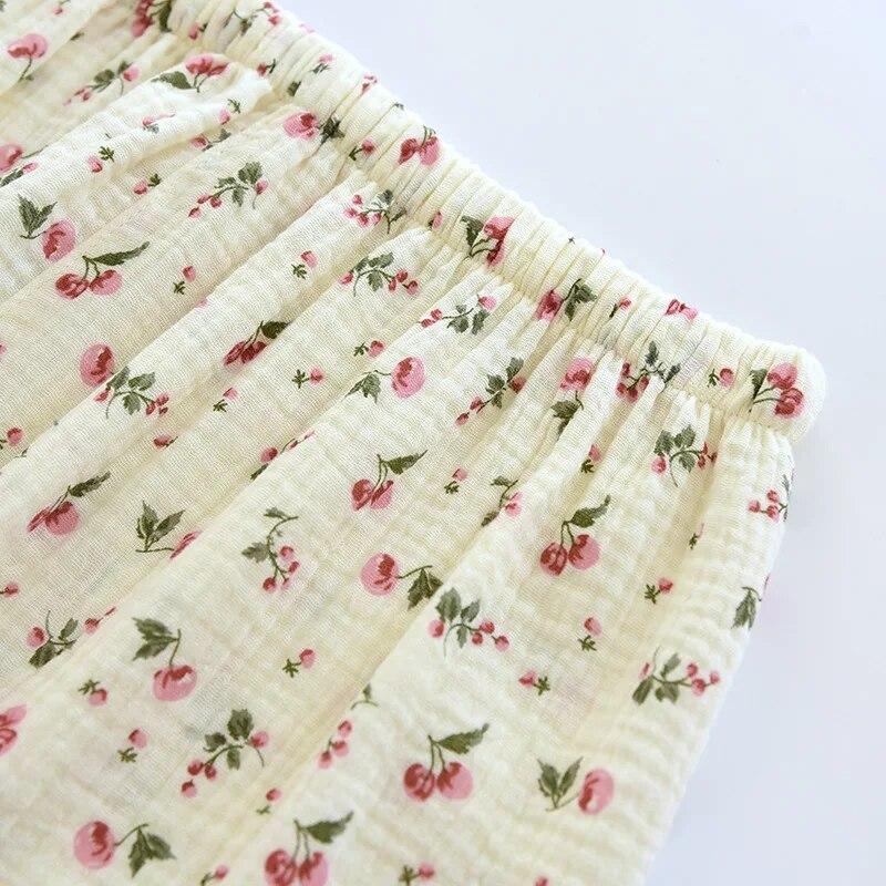 2026 Spring and Autumn Women's Pajama Set 100% Cotton Crepe Long Sleeved Pants Two Piece Cute and Sweet Home Fury Set Ladies