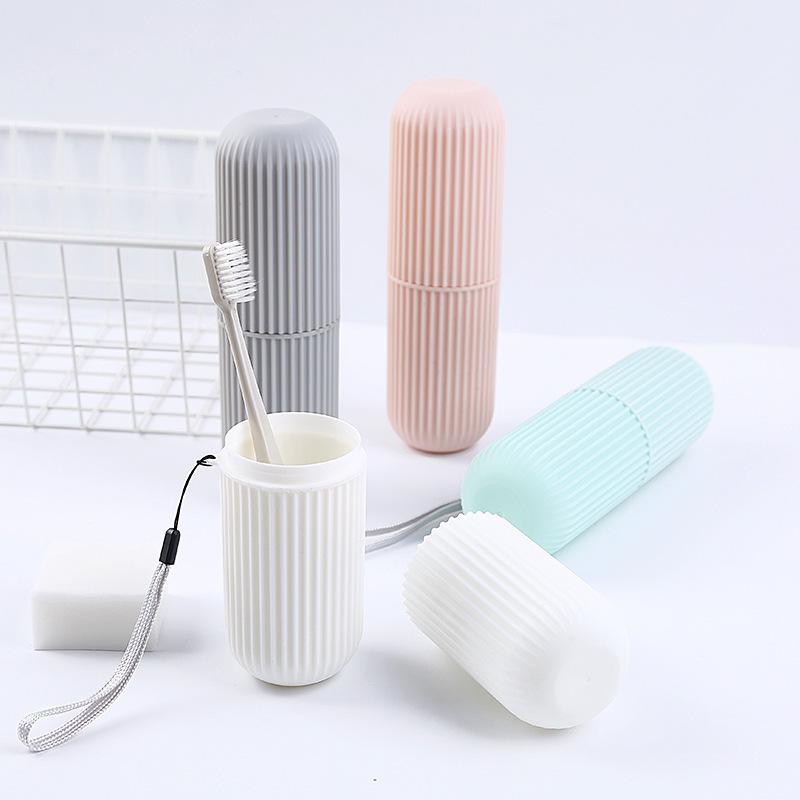 Portable Striped Toothbrush & Gargle Cup Set with Lid