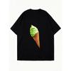 Oversized T-Shirt Black Ice Cream Cone Print Casual Summer Wear