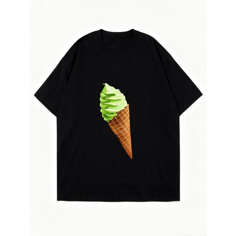 Oversized T-Shirt Black Ice Cream Cone Print Casual Summer Wear