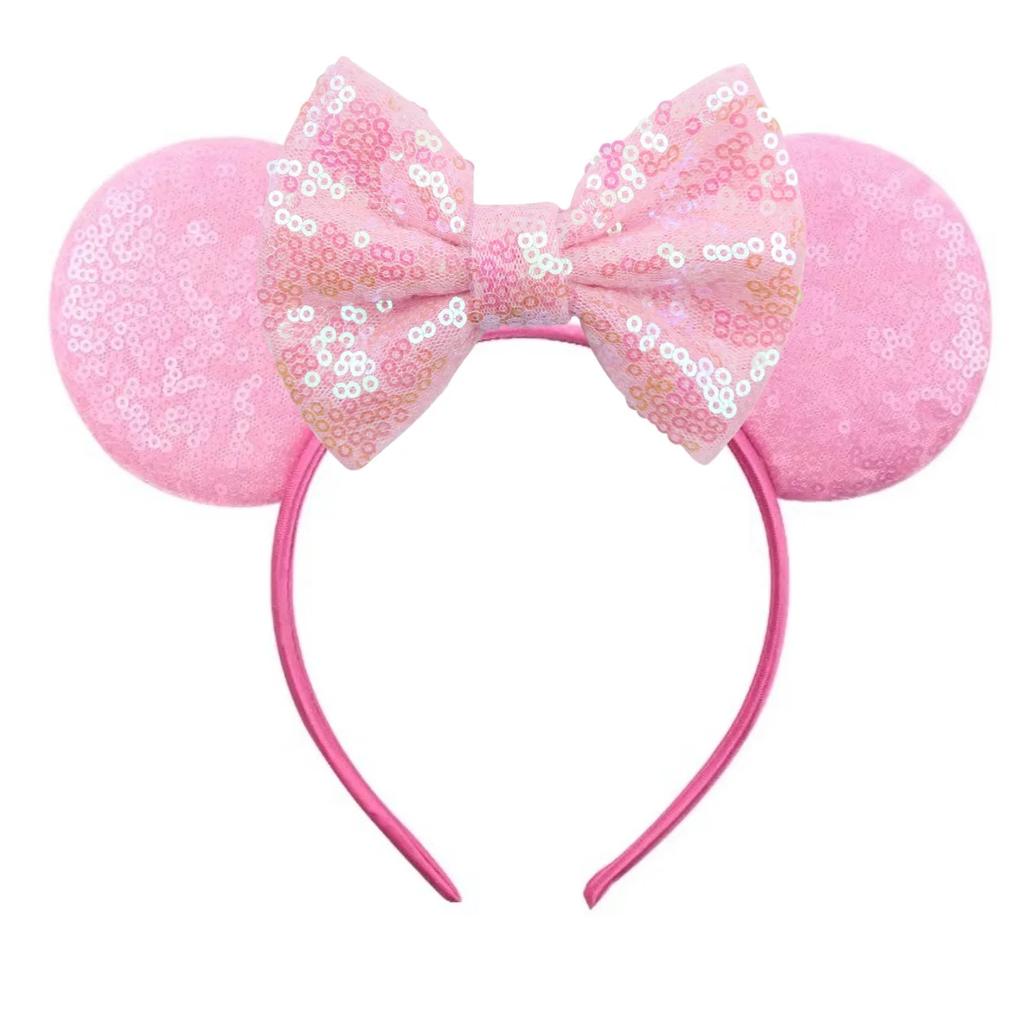 Mouse Ears Headband For Girls Adults 5'' Sparkly Sequin Bow Hairband Festival Party Travel DIY Hair Accessories