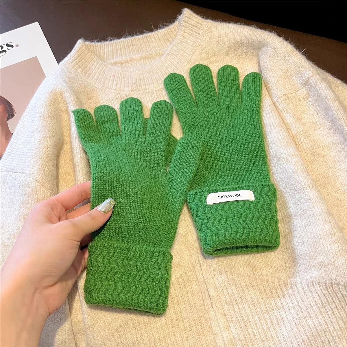 

Australian Pure Wool Corrugated Set for Women Thickened Warm Fingerless Touch Screen Knitted Hand Gloves one size