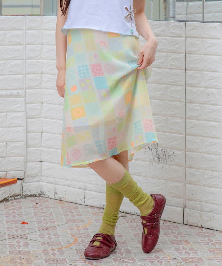 RuNaKi'Hu' Wxsk018 Natsu Omokage Chiffon Midi Skirt (Multi Check)