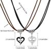 2pcs Heart Cross Cat Pendant Necklace Couple Black Rope Choker Necklace Jewelry
